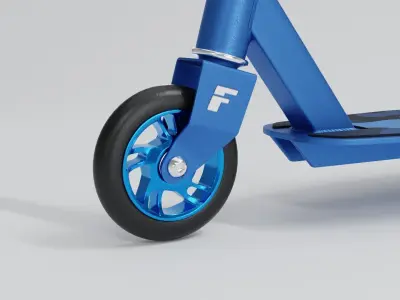 Sporty kick scooter with metallic rims in blue color 3D model