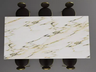 stylized Marble Dining Table Set 3D model