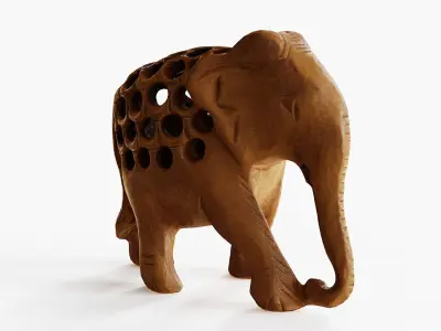 Carved Wood Elephant Figurine 3D model