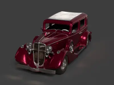Chinese red vintage car   Low-poly 3D model