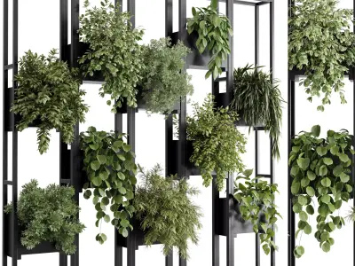 Plants set partition in metal frame 85  Vertical graden wall box 3D model