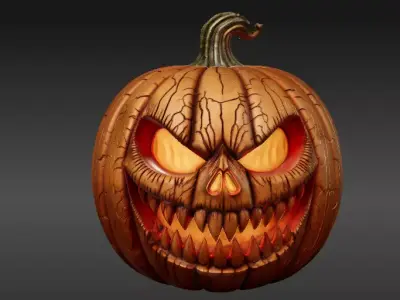 Fierce Grin Jack-O -Lantern Scary 3D Pumpkin Model Print-Ready Low-poly 3D model