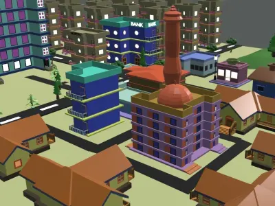 Beautiful cartoon city Free low-poly 3D model