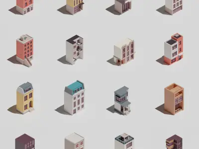 One-sided buildings 1 Low-poly 3D model