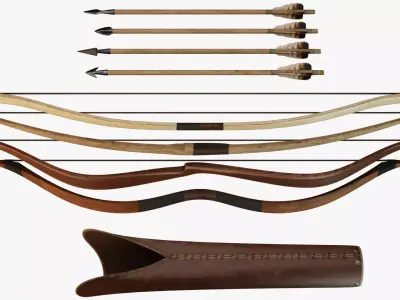 Collection of bows with arrows and quiver Low-poly 3D model