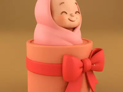 Sweet Baby Girl in Gift Box STL Newborn Gift 3D Print File 3D print model