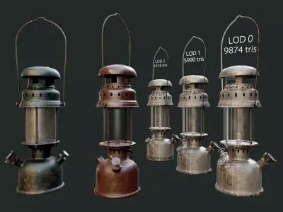 Gas Lamp with 3 textures and 3 LODs - Game Ready Low-poly 3D model