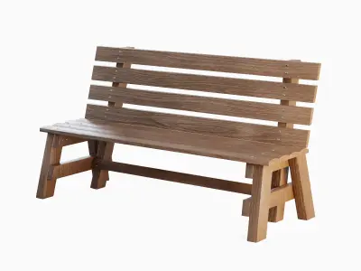 Wooden Outdoor Bench Set 3D model