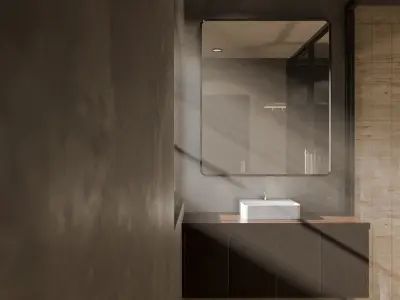Minimalist Modern Bathroom with Vanity Mirror and Shower Low-poly 3D model