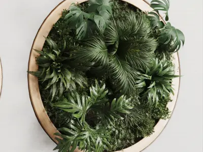 vertical garden circle and moss in wooden frame 32 3D model