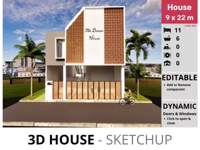 House 9x22m code 464- Sketchup 3D model 3D model 3D model