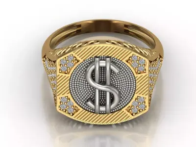Luxury Dollar Sign Mens Ring With Diamonds Jewelry Gents Rings 3D print model