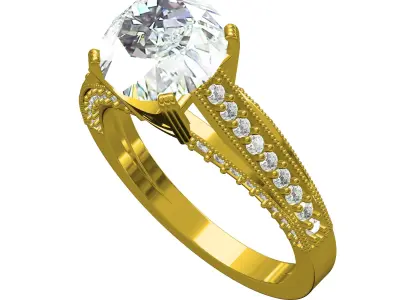 Round Diamond Cathedral Art Deco Ring 3D print model