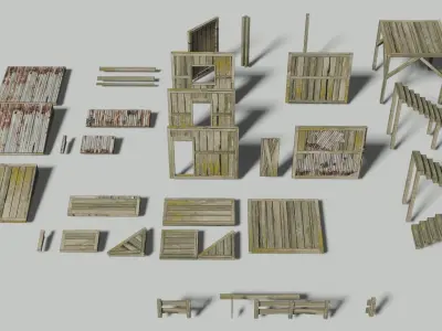 Modular wooden house Free low-poly 3D model