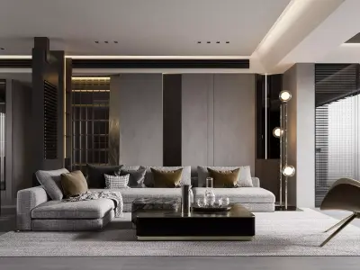 Modern living room dining room interior scenes 415 3D model