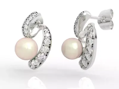5mm Pearl Diamond Earrings 3D print model