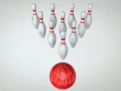 Bowling ball is about to hit pins Low-poly 3D model