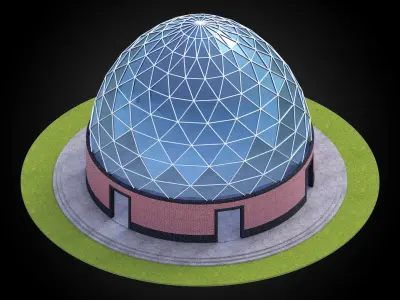 Dome triangulated glass panels and wire-frame structure w base 3D model
