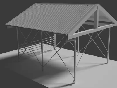 Carport barn with roof Low-poly 3D model