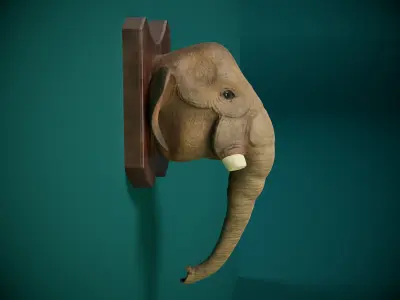 Mammoth Elephant Head Trophy PBR Low-poly 3D model