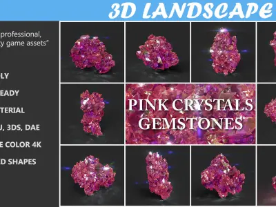 Low Poly Pink Crystal Gemstone Pack 200114 Low-poly 3D model