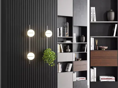 hallway002 bookcase with two bookshelves and plant 3D model