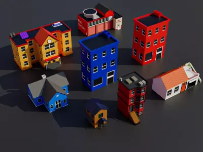 Low Poly City Buildings Free low-poly 3D model