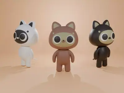 Trio Catsy Low-poly 3D model
