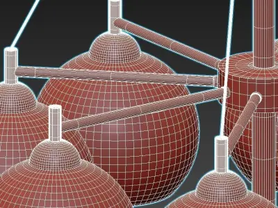 ETNAA chandelier with six glass globes hanging from gold meta... 3D model