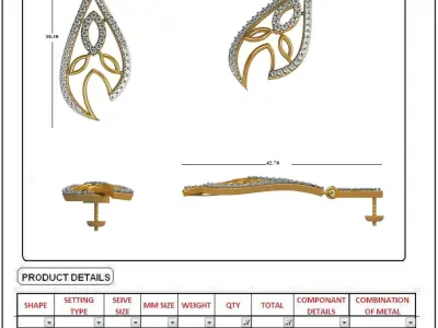 Women Earrings 3dm STL OBJ FBX Render Details 3D print model 8