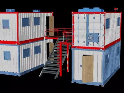 Container and a Site Office Optimized for Unreal Engine Low-poly 3D model