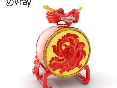 Traditional Dragon Drum Model Pack Low-poly 3D model