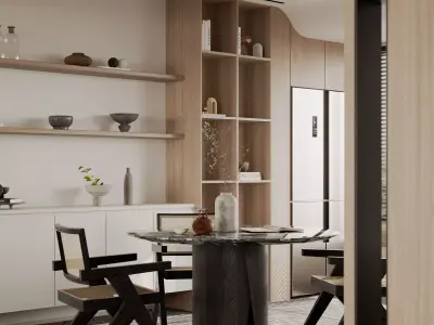 Modern living room dining room interior scenes  3D model 5