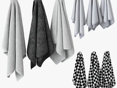 Black and white Towels Set 3D model