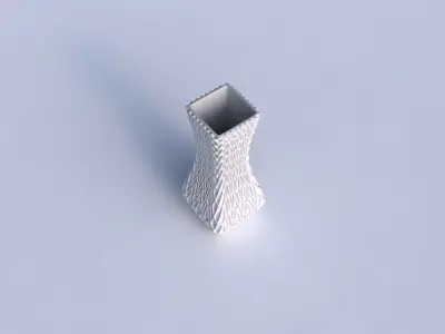Vase larger opening rectangle with wavy grid piramides 3D print model