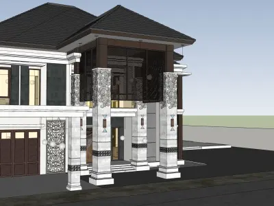 Luxury 2 floor House design with wooden House for reception 3D model
