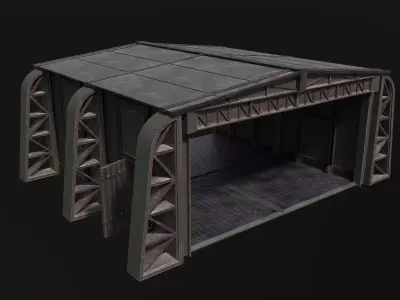 Modular Hangar PBR Low-poly 3D model