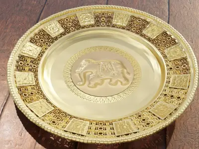 Decorative gold plate dish striped Lai Thai with asian Elephant 3D model