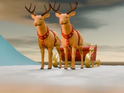Santa Sleigh  vehicle with deers Low-poly 3D model