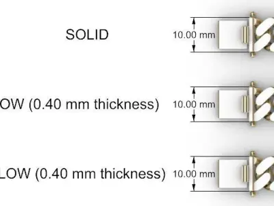 3 TYPES OF CUBAN LINK CHAIN SOLID AND HOLLOW FOR BRACELETS 3D print model