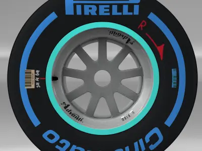 W06 Wet rear tyre Low-poly 3D model