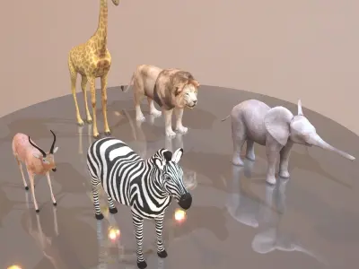 5 Rigged African Safari Animals Collection Low-poly 3D model