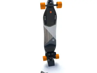 SkateBoosted electric skateboard with orange wheels Low-poly 3D model