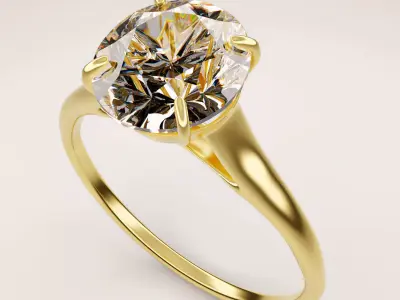 Engagement Ring Gold with Giant Diamond Stone 3D model