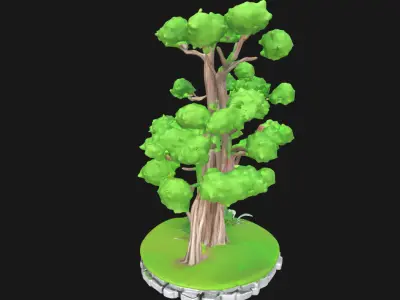 Mystical Ancient Tree on Rocks Fantasy Decorative Low-poly 3D model