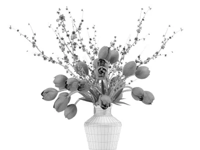 Tulip Plum Blossom Faux Watergarden 3d model 3D model