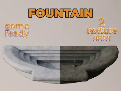 Old City Fountain water big semicircle Low-poly 3D model