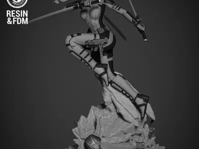 Wicked Marvel Lady Deadpool Sculpture 3D print model
