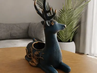 deer planter - vase - garden urn - candy dish - candle holder 1 3D print model