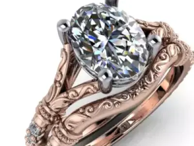 Custom Vintage Hand Engraved Solitaire Engagement Ring  3D print model